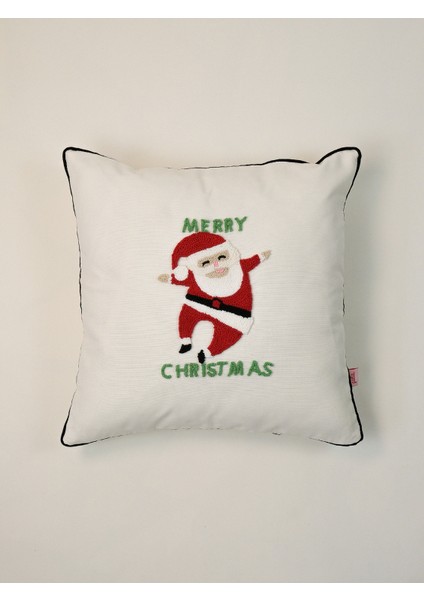 Santa Sketch - Yılbaşı Serisi Noel Baba Merry Christmas Siyah Biyeli Punch Kırlent Yastık Kılıfı