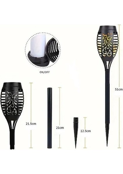 2 Adet Güneş Enerjili Solar Alev Efektli Meşale Lambası bahçe Yürüyüş Yolu Aydınlatması Dekor LED