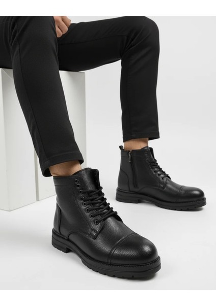 Erkek Kürklü Suni Deri Bağcıklı Askeri Postal Bot – Siyah/kahve/taba – 40-44