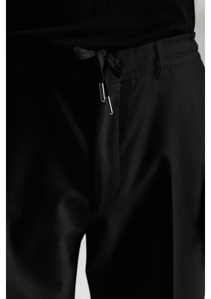 Beli Bağcıklı Siyah Yün Chino Jogger Pantolon fırsatları