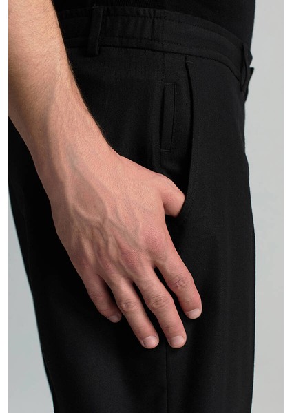 Beli Bağcıklı Siyah Yün Chino Jogger Pantolon indirimleri