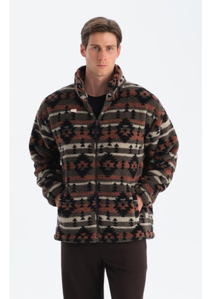 Erkek Etnik Desen Baskılı Polar Sweatshırt