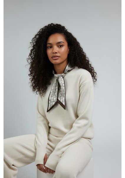 Fularlı Biskilet Yaka Geniş Paça Ikili Triko Set - Krem fırsatları