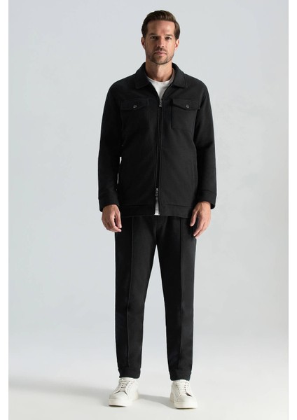 Saf Pamuk Metal Düğmeli Siyah Spor Ceket