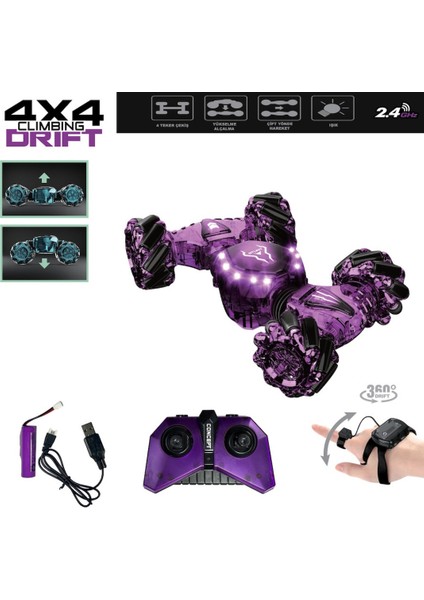 Bilekten Kontrol Uzaktan Kumandalı Full Fonksiyon Şarjlı 2.4g Şeffaf Işıklı 4x4 Drift Araba fiyatları