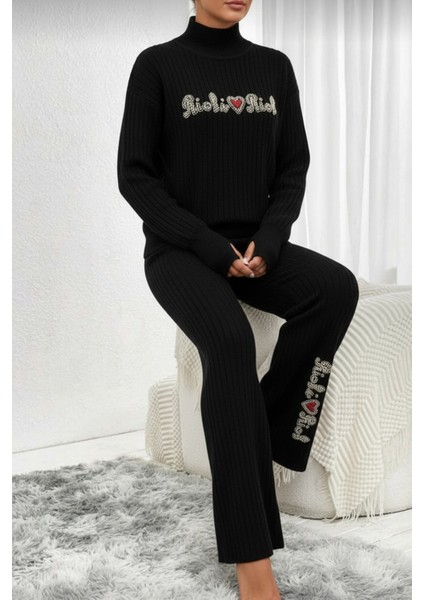 Fitilli Dokulu Inci Işlemeli Parmak Geçirmeli Yarım Balıkçı Yaka Triko Ikili Takım fiyatları