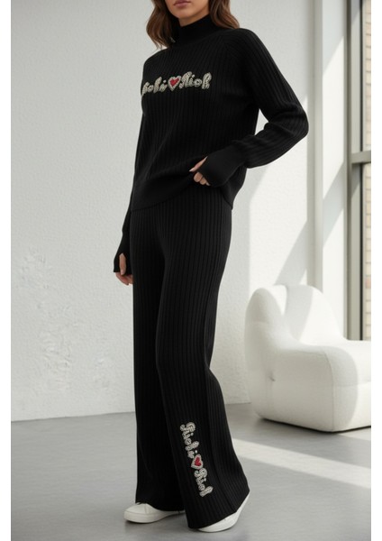 Fitilli Dokulu Inci Işlemeli Parmak Geçirmeli Yarım Balıkçı Yaka Triko Ikili Takım fırsatları