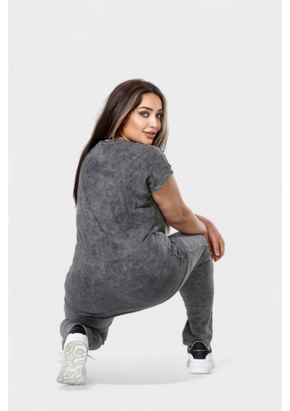 Büyük Beden Kadın Yıkamalı Ikili Takım - Koyu Gri fırsatları