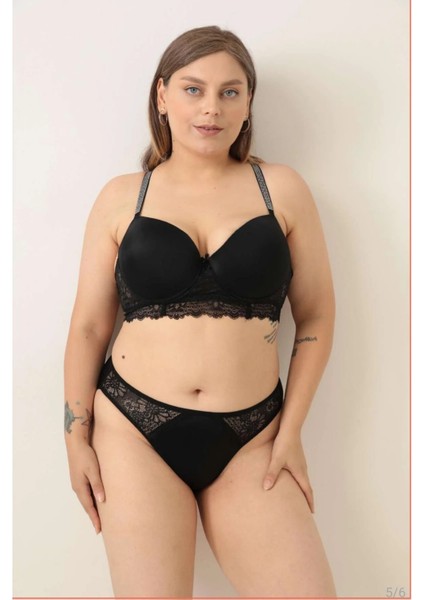 Taş ve Dantel Detaylı Battal Beden Sütyen Takımı