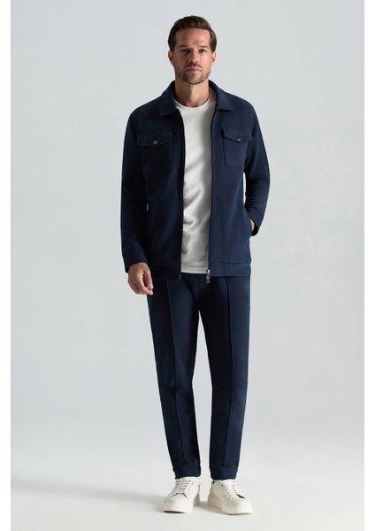 Saf Pamuk Metal Düğmeli Lacivert Spor Ceket