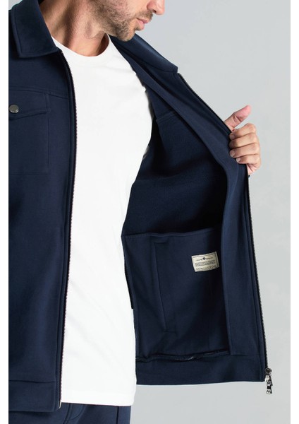 Saf Pamuk Metal Düğmeli Lacivert Spor Ceket modelleri
