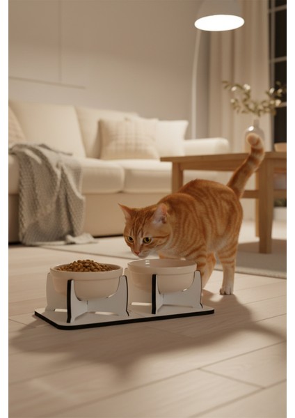 Ahşap Ayrılabilir Tabanlı 2'li Mama ve Su Kabı