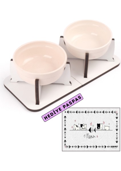 Ahşap Ayrılabilir Tabanlı 2'li Mama ve Su Kabı fiyatları