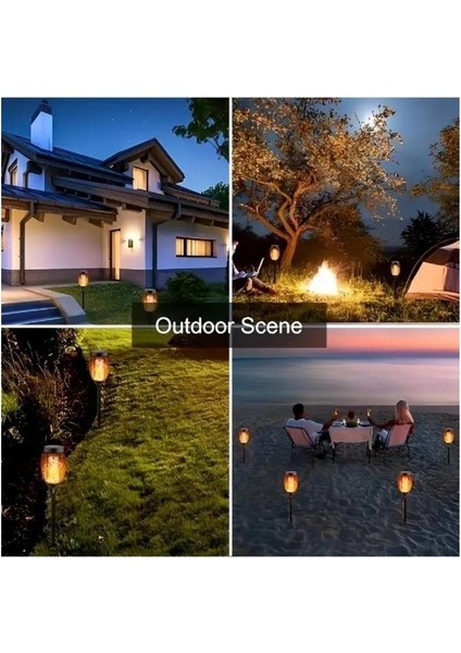 2 Adet Güneş Enerjili Solar Alev Efektli Meşale Lambası bahçe Yürüyüş Yolu Aydınlatması Dekor LED