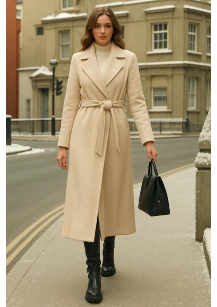 Kadın Kruvaze Premium Krem Kaşe Kaban fiyatları