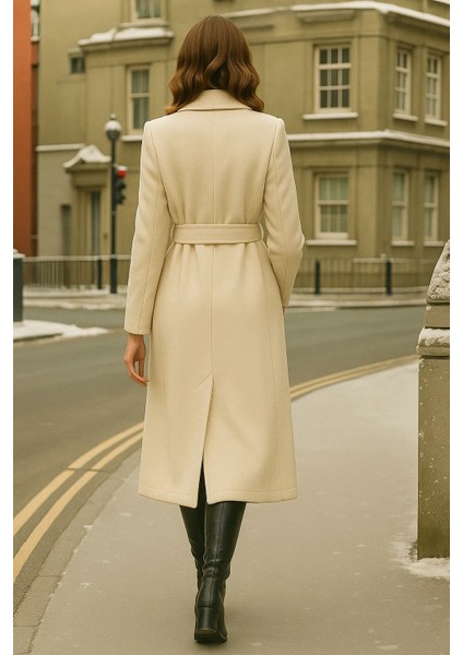 Kadın Kruvaze Premium Krem Kaşe Kaban indirimleri