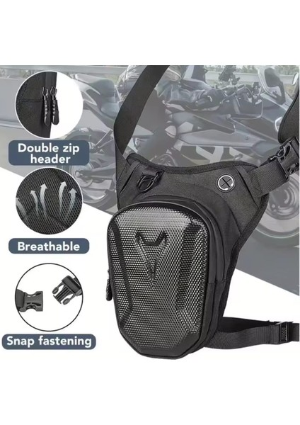 Karbon Desenli Motorcu Bacak Çantası – Su Geçirmez, Darbe Korumalı, Ayarlanabilir Kayışlı, Çok Bölmeli Motosiklet Çantası
