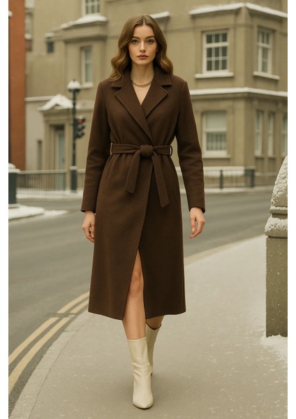 Kadın Kruvaze Premium Kahve Kaşe Kaban fiyatları