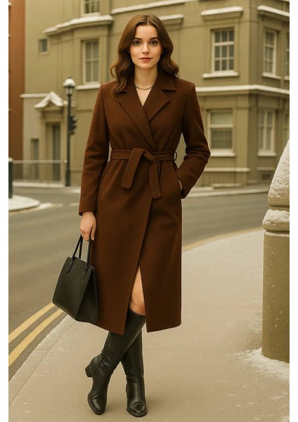 Kadın Kruvaze Premium Kahve Kaşe Kaban indirimleri