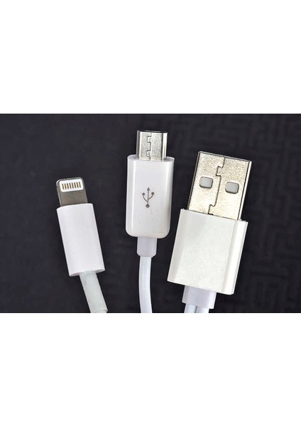 Beyaz 2 Uçlu Lightning-Micro USB Kablo 1m