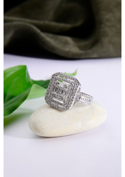 925 Ayar Gümüş Büyük Kare Baget Yüzük fiyatları