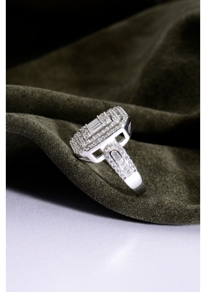 925 Ayar Gümüş Büyük Kare Baget Yüzük modelleri