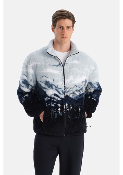 Erkek Dağ Baskılı Polar Sweatshırt