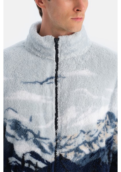 Erkek Dağ Baskılı Polar Sweatshırt
