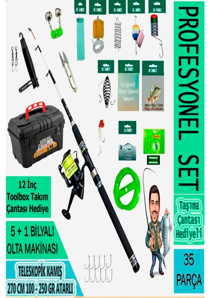 Profosyonel Deniz ve Göl Olta Takım 100-250GR Atarlı Kamış