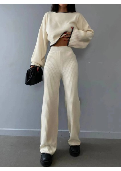 Kadın Ekru Triko Ikili Takım - Ekru