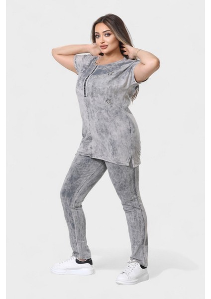 Kadın Büyük Beden Yıkamalı Ikili Takım ( Şerit Yaka ) modelleri