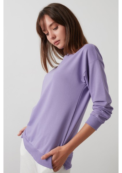 Pamuklu Regular Fit Bisiklet Yaka Basic Sweat Bayan Sweat 5863569 fiyatları