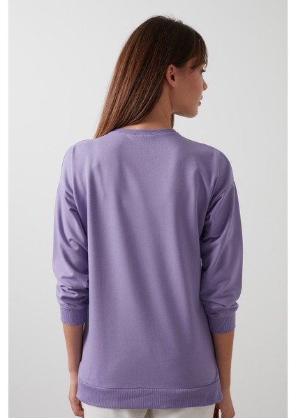 Pamuklu Regular Fit Bisiklet Yaka Basic Sweat Bayan Sweat 5863569 fırsatları