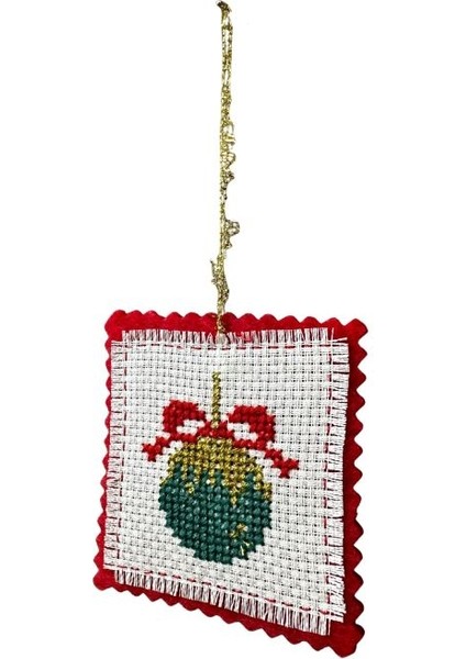 4266 El Yapımı Kanaviçe Işlemeli Yılbaşı Topu Temalı Yılbaşı Süsü modelleri