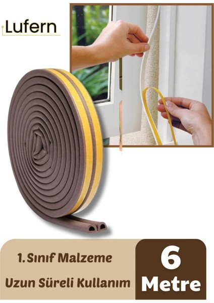 6 Metre Kahve Pvc Doğrama Kapı Pencere Soğuk Geçirmez Sızdırmaz Izolasyon Fitil Yapışkanlı 3x2=6 mt