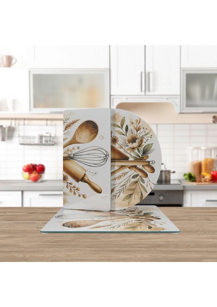 Cam Sunum Servis Tabağı 3'lü Karma Set Kitchenware Desenli