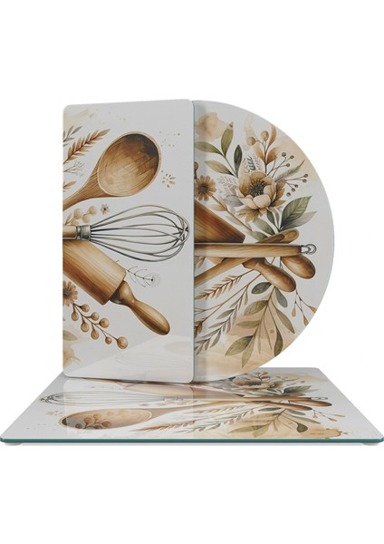 Cam Sunum Servis Tabağı 3'lü Karma Set Kitchenware Desenli fiyatları