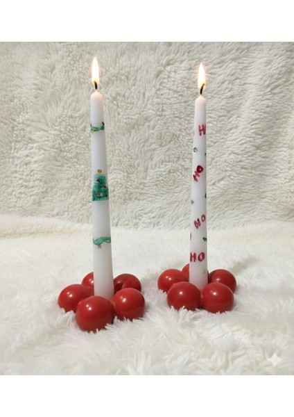 Çiçek Şamdan Taş Tozu Noel Temalı 2'li Mumlar Dahil