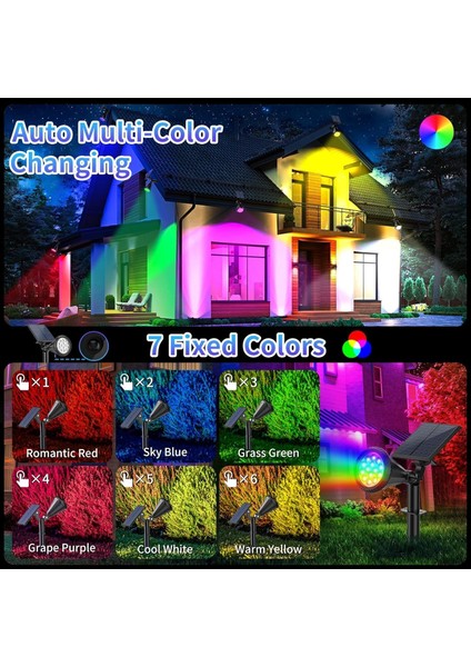 Güneş Enerjili 7 Renkli Rgb Spot Lamba su Geçirmez bahçe Ağaç Peyzaj Aydınlatma enerji Tasarruflu indirimleri