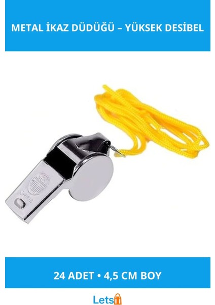 Metal Ipli Ikaz Düdüğü 4,5 cm 24 Adet Hakem ve Deprem Düdüğü