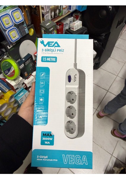 3 Girişli Akım Korumalı Priz 1.5 Metre Kablo Max 3500W 16A Açma/kapama Anahtarlı fiyatları