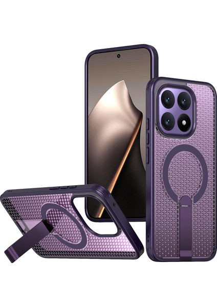 Xiaomi 15T Manyetik Kılıf Destek Standı Izgara Doku Tpu Pc Telefon Arka Kapağı (Yurt Dışından)