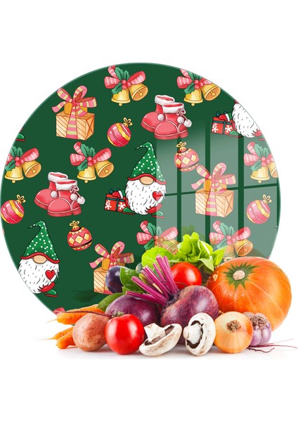 Cam Kesme Tahtası ve Sunumluk Yuvarlak Noel Yılbaşı Desenli 30 x 30 cm