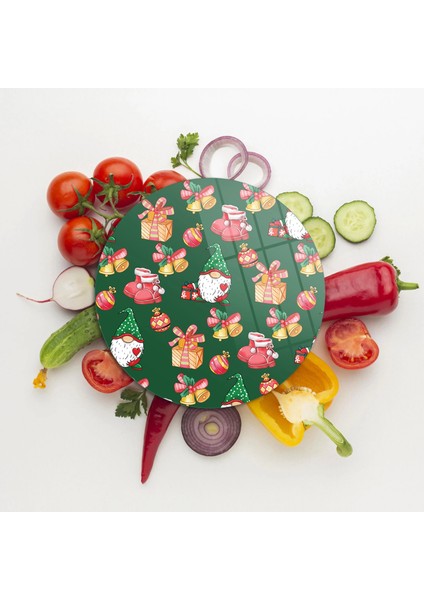 Cam Kesme Tahtası ve Sunumluk Yuvarlak Noel Yılbaşı Desenli 30 x 30 cm fiyatları