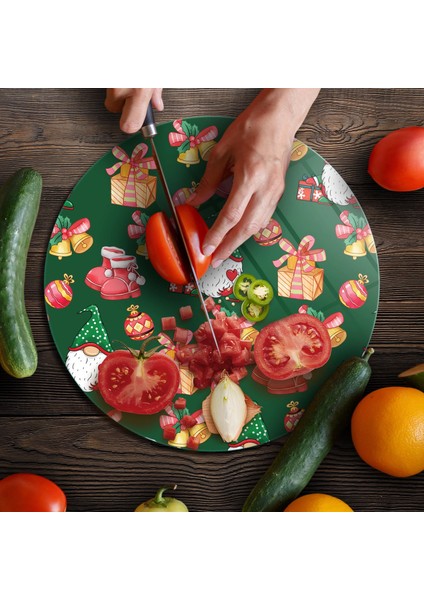Cam Kesme Tahtası ve Sunumluk Yuvarlak Noel Yılbaşı Desenli 30 x 30 cm fırsatları