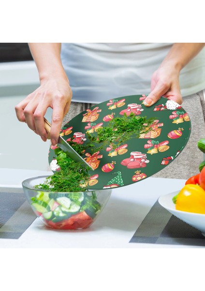 Cam Kesme Tahtası ve Sunumluk Yuvarlak Noel Yılbaşı Desenli 30 x 30 cm indirimleri