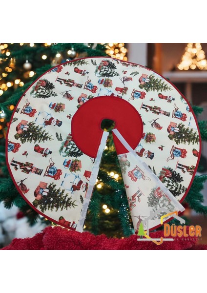 Krem Çam Ağacı ve Figürlü Yılbaşı Ayak Halısı, Yılbaşı Ağacı Altı Örtüsü, Yeniyıl Çam Ağacı Eteği Yıkanabilir Cırtlı fiyatları