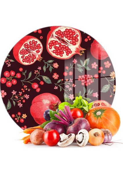 Cam Kesme Tahtası ve Sunumluk Yuvarlak Nar Desenli 30 x 30 cm