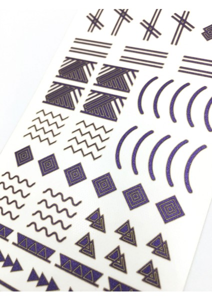 Artikel Mor Etnik Çizgiler Metalik Tırnak Sticker, Nail Sticker, Nail Art