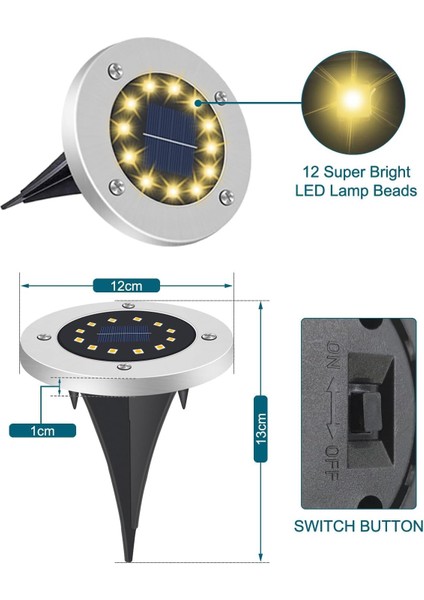 4’lü Güneş Enerjili Solar Yer Bahçe Lambası Zemin Aydınlatma su Geçirmez Yol aydınlatması Beyaz Işık fırsatları